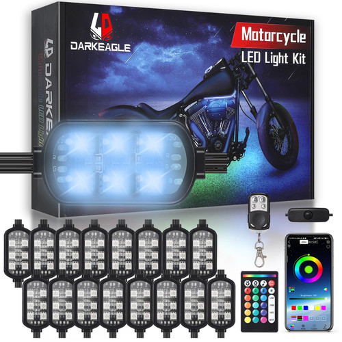 16Pods Motorcycle RGB LED Lights Kits with Brake Turn Signal, Motorcycle Underglow LED Light Kit with APP/RF Remote Control, Dual Zone Neon Multicolor 12v Waterproof for Harley Honda Kawasaki Yamaha