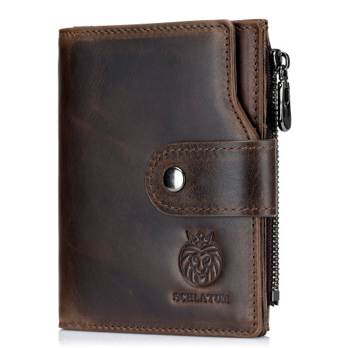 LUKZIJAES Genuine Leather Wallet for Men Vertical Model Large Capacity Card Case Purse Mens Vintage RFID Blocking with Zipper ID Window Coin Pocket (#6-Coffee)-1765813889