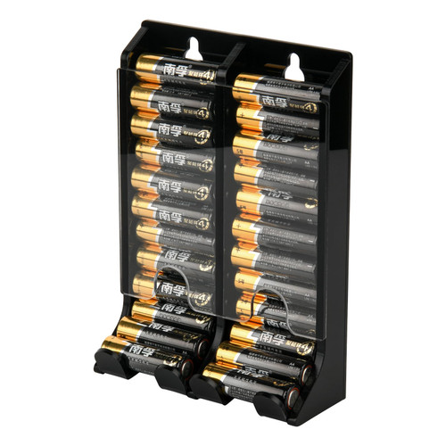 AA Battery Organizer Storage Holder, Acrylic Dispenser Holds 22 Batteries, Wall Mount Caddy, Small Chute Container First-in First-out (Black)-1765813939