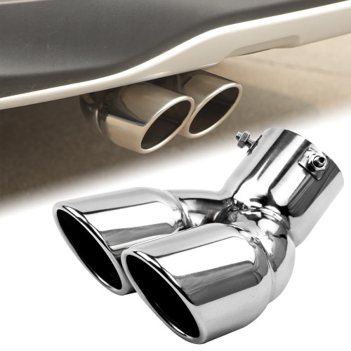 FAIZJUNBEN 3 inch exhaust tip, universal stainless steel exhaust tailpipe dual tailpipe slant for most cars