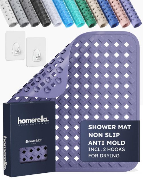 homerella® Shower Mat Non Slip Anti Mold, Non Slip Shower Mats for Inside Shower Stall Anti Slip Mat, Square Shower Floor Mat 21 x 21 in with Suction Cups & Hooks for Quick Drying, Machine Washable-1765814628