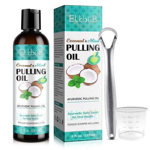 Coconut Pulling Oil - Ayurvedic Mint Oil Pulling Mouthwash with Tongue Scraper | Natural Essential Oils for Fresh Breath, Teeth Whitening & Healthy Gums | Alcohol-Free 8 Fl. Oz-1765814682