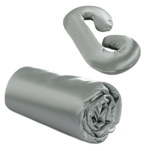 BALAPET Silky Satin Pregnancy Pillow Cover (ONLY Pillowcase), C Shaped Large Luxurious Smooth Maternity Pillow Cover with Hidden Zip, Soft & Breathable Pillow Protector for Side Sleeper, Dark Grey