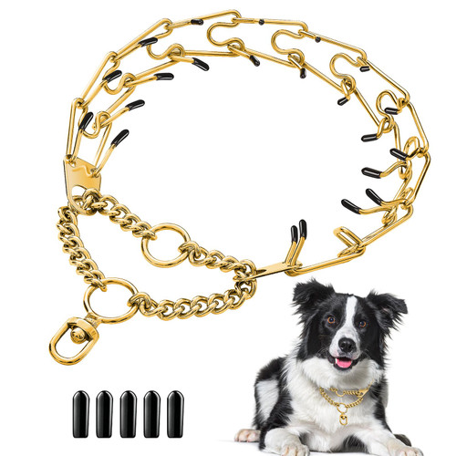 Dog Pinch Collar Stainless Steel,Gold Prong Dog Training Collar,No Pull Martingale Collar Stainless Steel Metal Chain Collar,Adjustable Size Collar for Medium and Large Dogs(S, Gold)