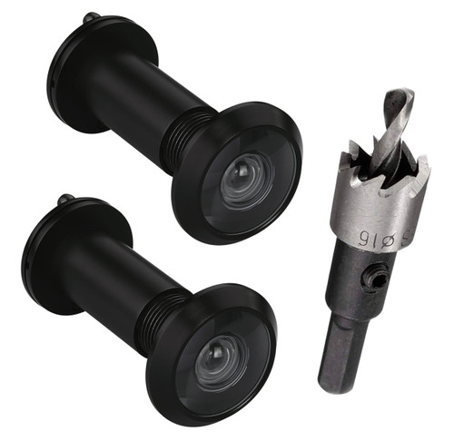 TOGU 2 PCS of peep Holes for Door with a 7/11" Drill bit Solid Brass Front Door Peephole with Optical Glass Lens Fitting Door thickn from 1-2/5" to 2-1/5" Door viewer Peephole with matt Black Finish