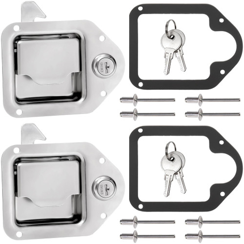 Elsjoy Set of 2 Truck Tool Box Latch, Stainless Steel Trailer Toolbox Latch Replacement, RV Paddle Handle Latch Tool Box Lock with Keys & Rivets for Truck RV Trailer Door UTV ATV Toolbox