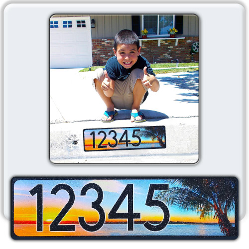 Curb-N-Sign® Curb Wrap® Address Decal – Aluminum House Number Decals for Front Doors, Windows, Curbs, or Walls – Weather Resistant Curb Wraps Perfect for Outside House Customization (Paradise Sunset)