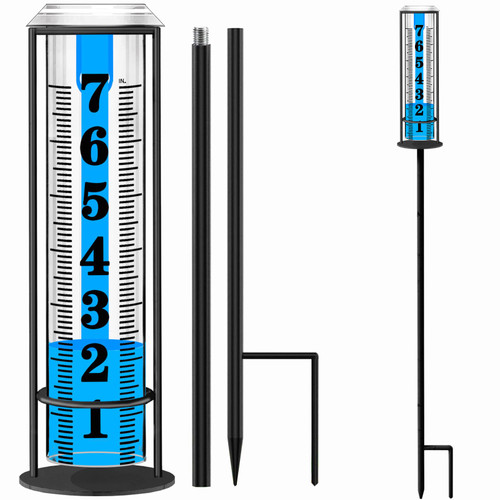 Rain Gauge Outdoor,Accurate Rain Gauges Outdoors Best Rated,Upgraded Freeze Proof Rain Measure Gauge for Yard Fence,Rain Meter with Stake,Large Font Water Gauge for Rain,Adjustable Height,Easy to Read