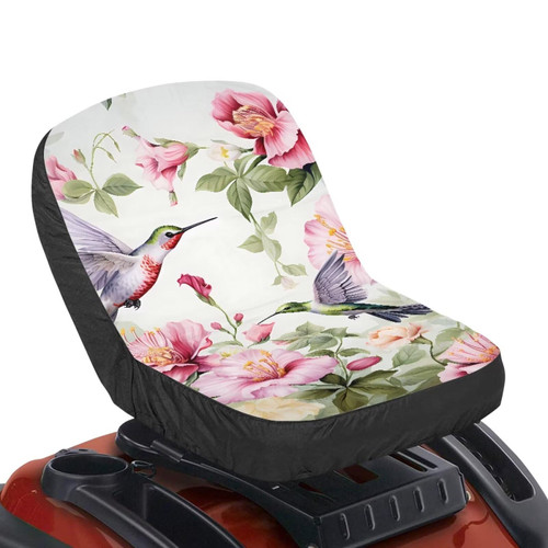 Tomeusey Hummingbird Floral Lawn Mower Seat Protector Medium Seat Covers for Riding Lawn Mower Accessories Durable Polyester Seat Pads with Storage Pocket