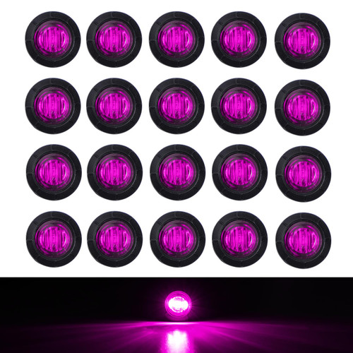 TMH 20 Pcs Purple Light 3/4 Inch 3 LED Clearance Markers Side Marker Indicator Lights Mini Round Front Rear Sealed Flush Mount with Grommet for Truck Trailer Lorry Bus 12V DC-1765817742