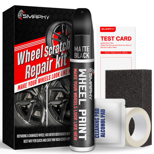 SMAPHY Wheel Scratch Repair Kit, Matte Black Rim Touch Up Paint, Repair Curb Rash, Scratches, and Scuffs Quickly and Easily, Universal Color Black Wheel Paint-1765818209