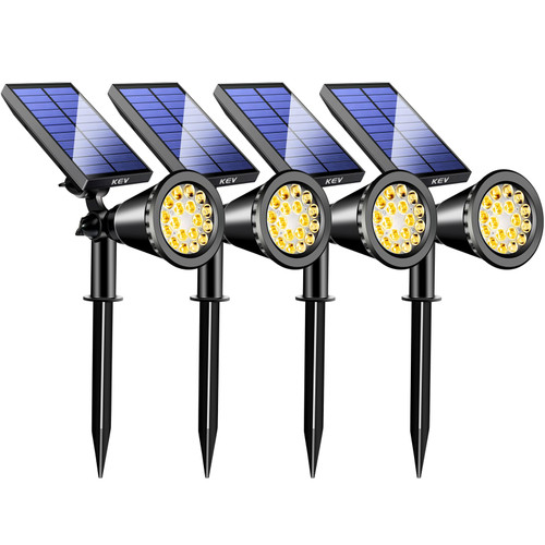 KEV 800 Lumens Solar Spot Lights Outdoor,4 Pack 18 LEDs Solar Flood Lights with 2 Modes &Adjustable &IPX65 Waterproof,Solar Spotlight for Driveway/Backyard/Patio Landscape/Tree/Garage(Warm White)-1765818787