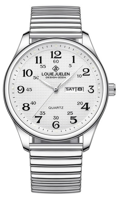 Gosasa Easy-to-Read Quartz Watch for Seniors, Large Numerals, Calendar, 30m Water Resistance, Luminous,Women's Men's Stainless Steel Wrist Watch (Silver Stretch, Men)