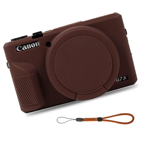 EONORY Camera Case for Canon G7X Mark III Camera, Anti-Scratch Slim Fit Soft Sleeve, Silicone Protective Cover with Removable Lens Cover and Strap Wrist for Powershot G7X Mark iii (Coffee)-1765819978