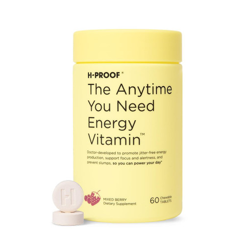 H-PROOF The Anytime You Need Energy Vitamin for Sustained Energy, Focus & Alertness with Jitter-Free Caffeine, 60 Chewable Energy Supplements (30 Servings), Mixed Berry-1765820652