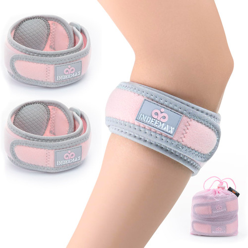 INDEEMAX Elbow Brace for Tendonitis and Tennis Elbow Strap for Women Men, 2 Pack Golfers Elbow Brace Counterforce Band with Compression Pad, Effective Tendon Pain Relief, Pink