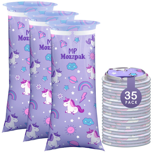 MP MOZZPAK Unicorn Kids Vomit Bags Disposable 35 Pack - Emesis Bags, Leak-Proof Barf Bag, Motion Sickness Relief for Children, Travel Friendly Puke & Throw up Bag for Car, Plane, & Road Trips