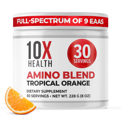 10X Health Amino Acids - 30 Servings of EAA & BCAA Powder, Pre Workout BCAA with Essential Amino Acids Supplement - BCAAs & EAAs for Longevity, Muscle Support, Strength, Energy - Tropical Orange