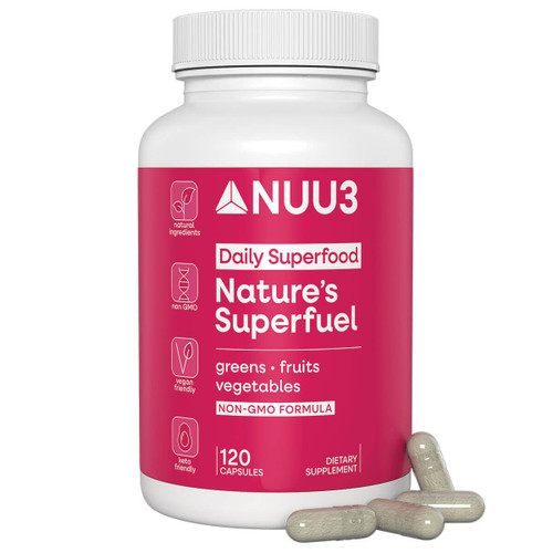 NUU3 Nature’s Superfuel Provides Daily Nutritional Support for Immunity, Wellness, Active Lifestyle & Well-Being - Vitamins Minerals & Antioxidants - 120 Capsules