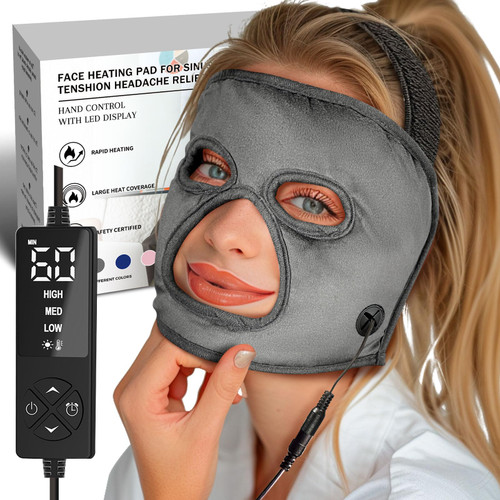 CREATRILL Heated Face Mask - Full Coverage Moist Heating Pad for Headache, TMJ, and Sinus Relief