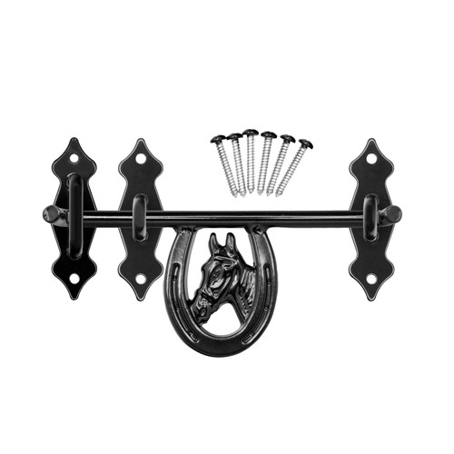 Sunset Valley Metalcraft Heavy Duty Horseshoe Barn Door Latch, Stall Door Latch, Powder Coated Black, Hardware Included