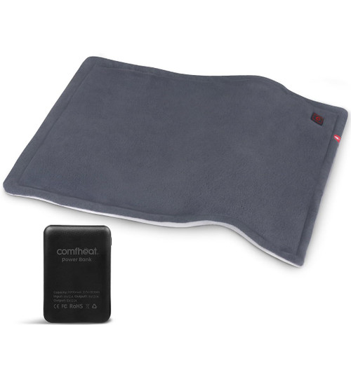comfheat Portable Heating Pad with 5000mAh Battery, 1.7LB Weighted Heat Pad Rechargeable for 1-3H Warmth Outdoor Travel, 3 Heat Settings, 12" x 16", Grey