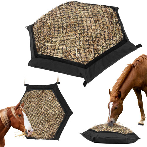 BALAPET Horse Hay Feeder, Slow Feeder Hay Bags for Horses or Goats,Made from Durable Nylon Rope and Waterproof Oxford Fabric, Suitable for All-Weather Feeding of Alpacas, Cows and Donkeys(Black)