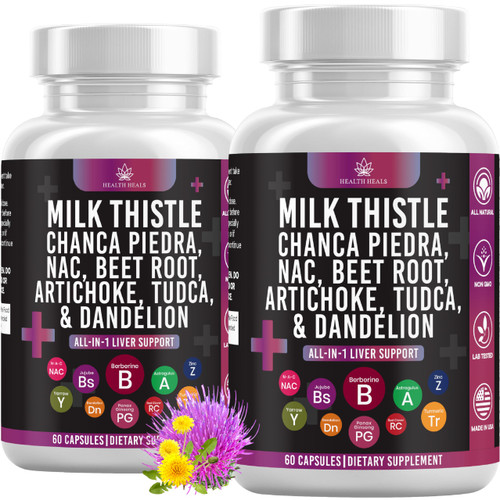 Health Heals Milk Thistle NAC Chanca Piedra Beet Root Artichoke Dandelion Root - Liver Supplement Plus Astragalus TUDCA Choline & Ginger- 120 Count