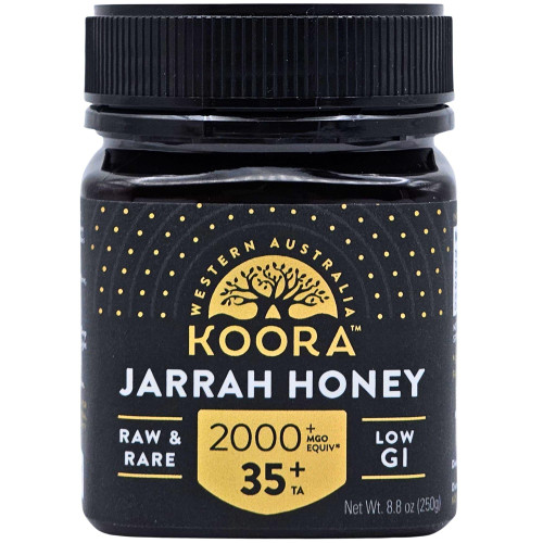 KOORA Jarrah Honey TA 35+ (MGO 2000+ Manuka Honey Rating Equiv.) Low GI, Raw Medicinal Honey for Daily Health & Immune Support, from the Wild Ancient Forests of Western Australia 8.8 oz
