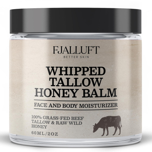 FJALLUFT Tallow Face Moisturizer for Women: Beef Tallow Balm with Raw Honey and Olive Oil for Mature Skin – 100% Whipped and Grass Fed Cow Fat Facial Cream