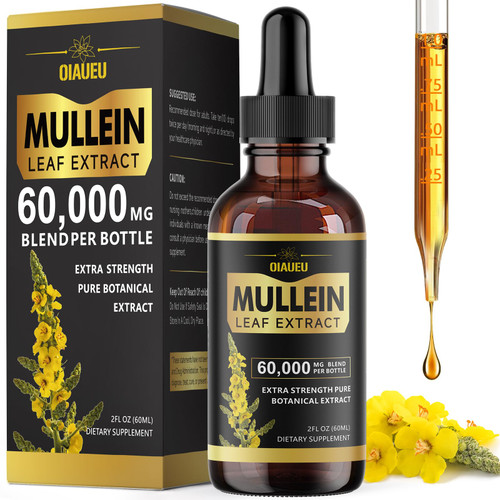 Mullein Drops for Lungs, Natural Mullein Leaf Extract, Respiratory Support & Lung Cleanse Herbal Supplement, Vegan - 2 fl oz