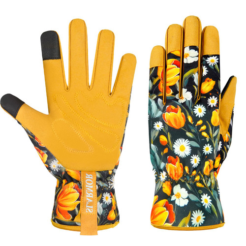 SLARMOR Leather-Gardening-Gloves for Women - Thorn-Proof Work-Gloves with Touch Screen for Weeding, Digging, Planting,Pruning Yard Garden Gloves -Medium