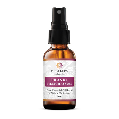 Vitality Extracts Frank+ Helichrysum Essential Oil Blend - 30ml Spray Bottle, Frankincense Boswellia Seratta, Aromatherapy, Soft Skin, Relief from Daily Aches & Soreness, Natural