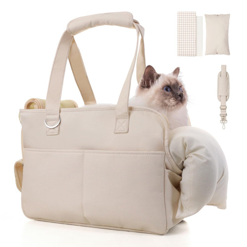 JourCraf Dog Carriers for Small Dogs, Soft Sided Folding Dog Purse for Dogs Medium Cats Puppies up to 13 Lbs, Washable Breathable Puppy Carrier for Outdoor Travel (Small Beige)