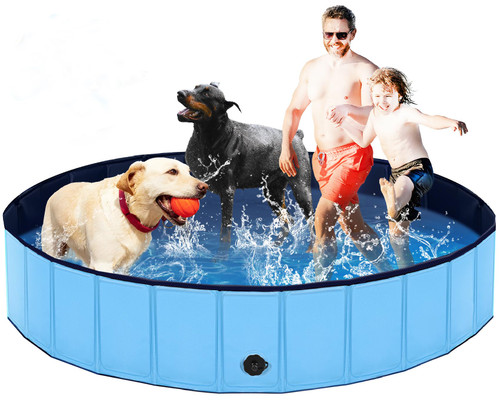 Foldable Dog Pool, Lexda Hard Plastic Shell Pet Swimming Pools for Large Dogs, Collapsible Plastic Pet Pool, Portable Bathing Tub for Dogs (79x12inch)