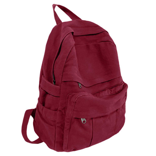 GAMLFL Burgundy Red Canvas Backpack for Women Retro Aesthetic Rucksack Basic Backpack for High School/College Students Travel Laptop Bag