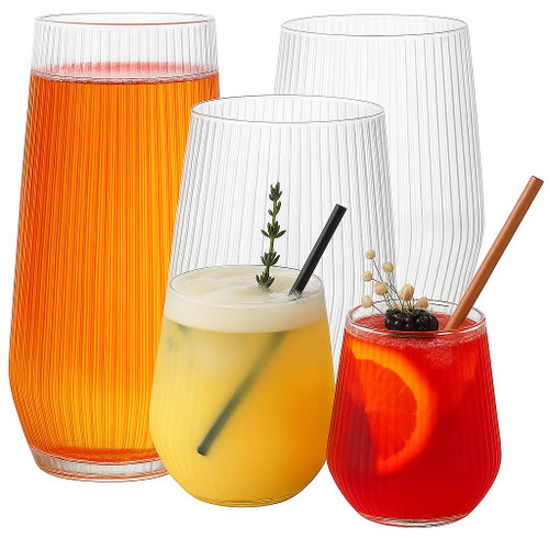 48 Pack Ribbed Origami Ripple Plastic Glasses, 24 9 Ounce Stemless Champagne Flutes & 24 12 Ounce Cups, BPA-Free Disposable Shatterproof Toasting Glasses for Weddings, Bars, and Events (Clear)