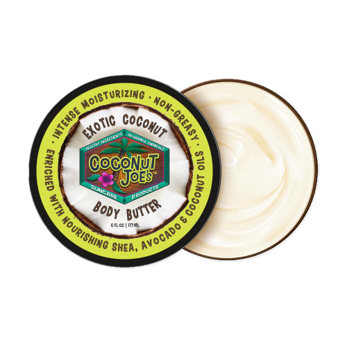 Exotic Coconut Body Butter from Coconut Joe's – Intense Moisturizing with Shea, Avocado & Coconut Oil, All-Natural & Organic, Non-Greasy Formula, 6oz Jar