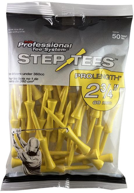 PrideSports PTS Step Tees | 50 Count, 2-3/4 Inch | Wood Golf Tees with Depth Control for Height Consistency