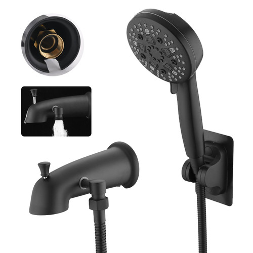 RAINREVIVE All Metal Tub Spout with Diverter Fits for Threaded 1/2" or 3/4" IPS, Bathtub Faucet with Sprayer High Pressure 9 Settings Hand Held Shower, Matte Black RAINREVIVE All Metal Tub Spout with Diverter Fits for Threaded 1/2" or 3/4" IPS, Bathtub Faucet with Sprayer High Pressure 9 Settings Hand Held Shower, Matte Black