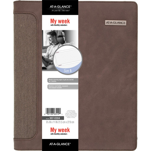 AT-A-GLANCE Day Runner Undated Harrison Leather Day Planner, 8-1/2-x-11-inch (307-0304), Brown