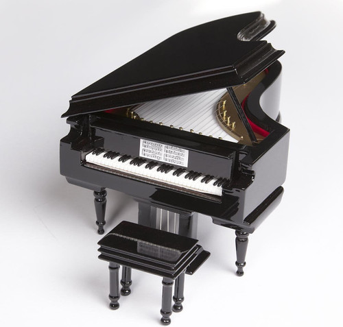 Broadway Gifts Black Baby Grand Piano Music Box with Bench and Black Case
