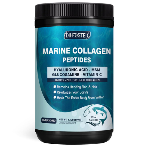 DRFOSTER Marine Collagen Peptides Powder with MSM + GC, Multi Type I & III Collagen with Hyaluronic Acid, Vitamin C & E for Skin, Hair & Nails, Wild-Caught Fish, 50 Servings DRFOSTER Marine Collagen Peptides Powder with MSM + GC, Multi Type I & III Collagen with Hyaluronic Acid, Vitamin C & E for Skin, Hair & Nails, Wild-Caught Fish, 50 Servings