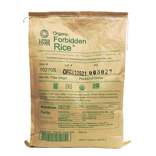 Lotus Foods Bulk Organic Forbidden Rice - Black Rice Organic, Purple Rice, Black Rice Bulk, Gluten Free Heirloom Rice, Whole Grain, Non GMO, Vegan - 11 lb Bag