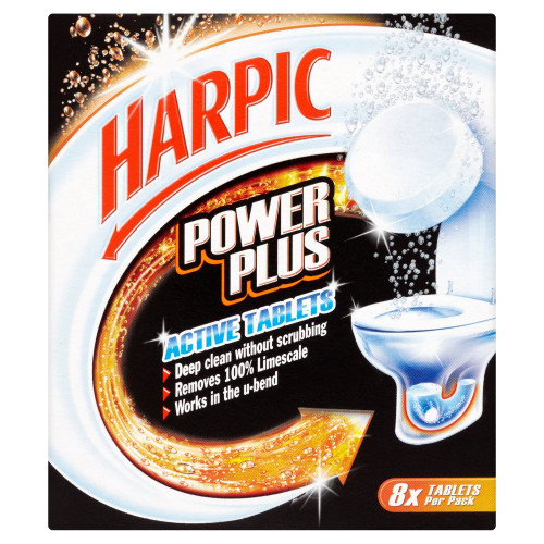 Harpic Powerplus Active Tablets, Original Scent, Pack 1 x 8 Tablets, Deep Clean Without Scrubbing, Removes 100% Limescale, Toilet Cleaner