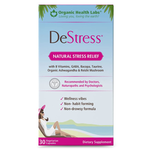 DeStress All-Natural: Veggie Capsules, with B Vitamins, Magnesium, Ashwagandha and L-Theanine Supplement, Anxiety Relief, 30 Veggie Capsules, Stress Relief Supplement Organic Health Labs