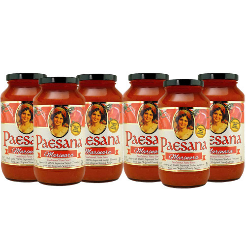 Paesana Traditional Marinara Pasta Sauce — Gluten Free, Vegan Friendly and made with 100% Imported Italian Tomatoes - Packed in the USA, 25 oz (6 Pack)