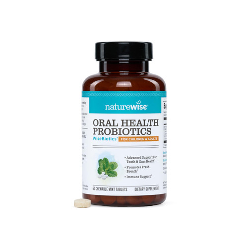 NatureWise Oral Probiotics for Mouth Bad Breath - Chewable Sugar-Free Mint - Lactobacillus reuteri Chewable - Oral Probiotics For Kids & Adults - Non-GMO USA Manufactured - 50 Count[50-Day Supply]