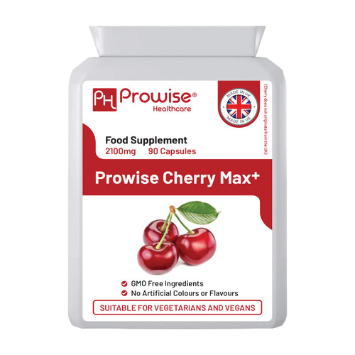 Cherry Max+ 2100mg Montmorency Cherry Added with Black Cherry I 90 Vegan Capsules High Strength I Made in The UK by Prowise Healthcare