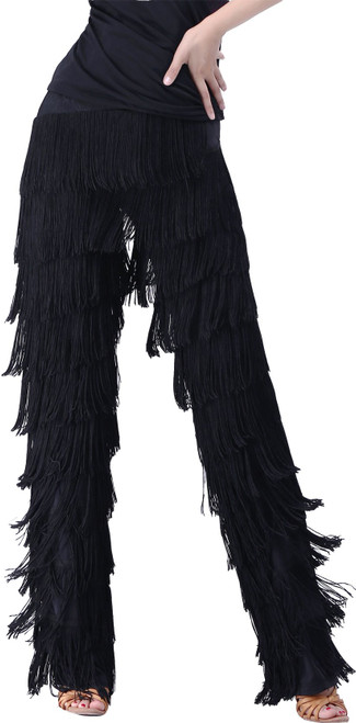 Women's Fringe Pants Ballroom Latin Tango Salsa Samba Practice Dance Pants Chacha Practice Performance Competition Stage Trousers S Black